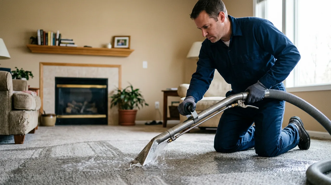 Water damage restoration technician working near Wixom, MI